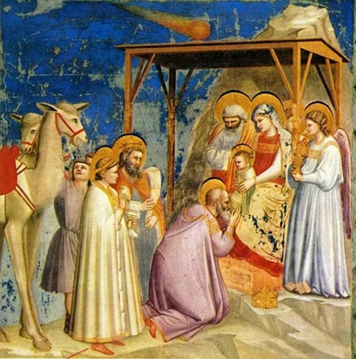En esta ‘Adoración de los Magos’ pintada por Giotto Scrovegni la Estrella de Belén aparece representada como un cometa.