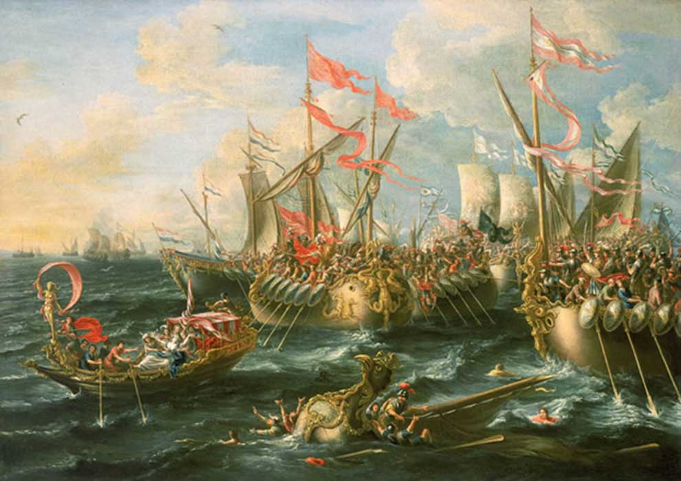 ‘La batalla de Actium, 2 de septiembre del 31 a. C.’, óleo de Laureys a Castro pintado en 1672 (Public Domain)