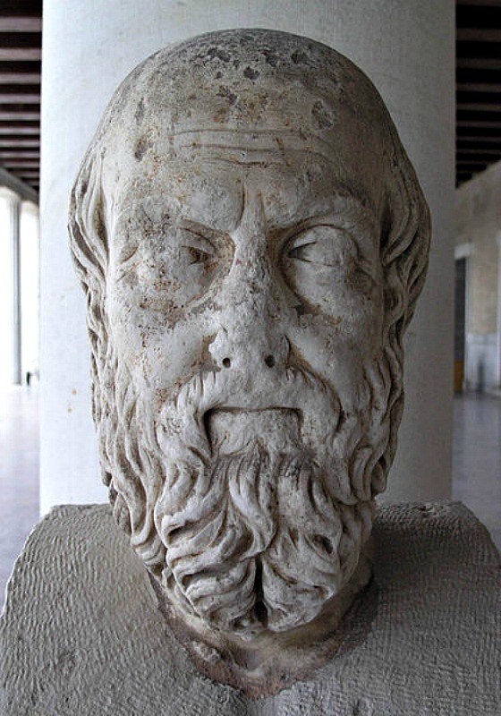 Busto de Heródoto, siglo II d. C. Copia romana de un original griego. Expuesto en el pórtico de la Estoa de Átalo, que alberga el Museo de la Antigua Ágora de Atenas. (GNU Free)