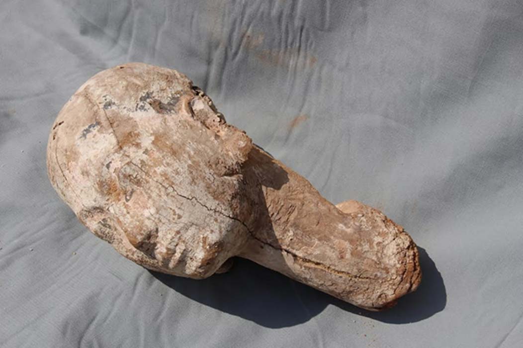Cabeza de madera de hace 4.000 años descubierta en Egipto y que se cree sería la de la reina Anjenespepi II de la Dinastía VI (Ministerio de Antigüedades de Egipto)