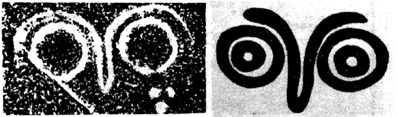Izquierda: Petroglifo de Lianyungang, China, tal y como lo mostró Song en 1998. Derecha: Petroglifo hallado en la Columbia Británica, Canadá. (Fotografía: La Gran Época).