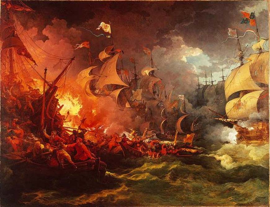 Derrota de la Armada española el 8 de agosto de 1588, óleo de Philip James de Loutherbourg. (Dominio público)