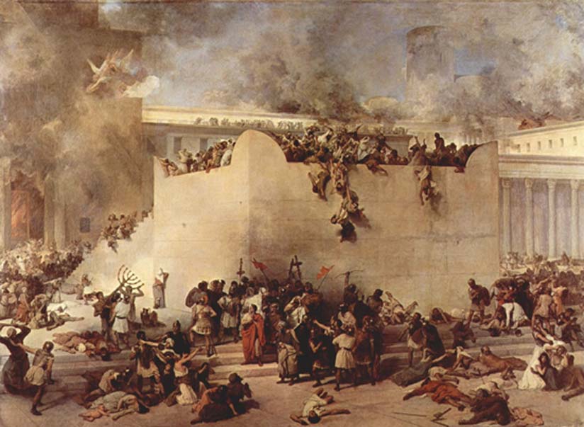 ‘La destrucción del Templo de Jerusalén’, óleo de Francesco Hayez. En el año 70 d. C., el Segundo Templo de Jerusalén fue destruido por las legiones romanas en el transcurso de la Primera Guerra Judeo Romana (Dominio público)