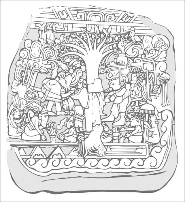 Dibujo del relieve de la Estela 5 de Izapa. (CC by SA 3.0)