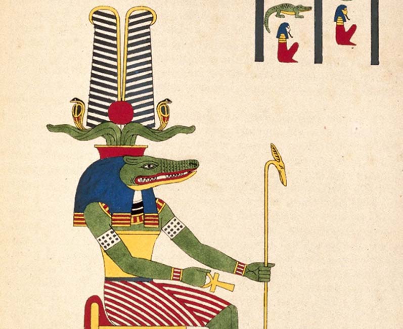 Detalle de una ilustracion de Sobek, el dios cocodrilo del antiguo Egipto. (Museo de Brooklyn)