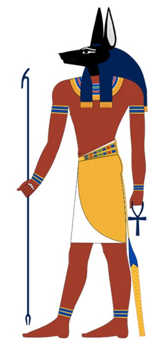 El dios egipcio Anubis (ilustración moderna inspirada en pinturas halladas en una tumba del Imperio Nuevo) (GFDL)