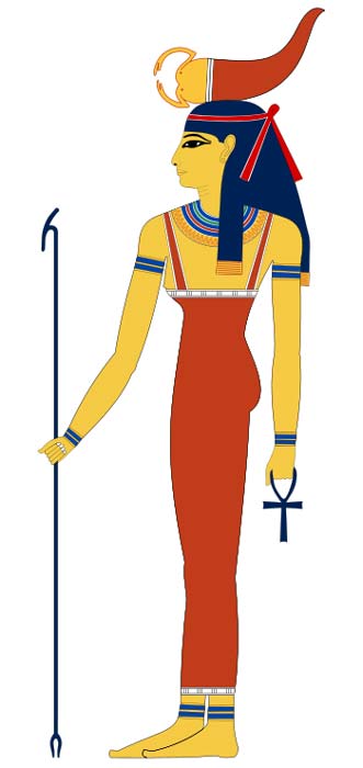 Diosa egipcia Serqet. Obsérvese el escorpión sobre su cabeza. (GFDL)