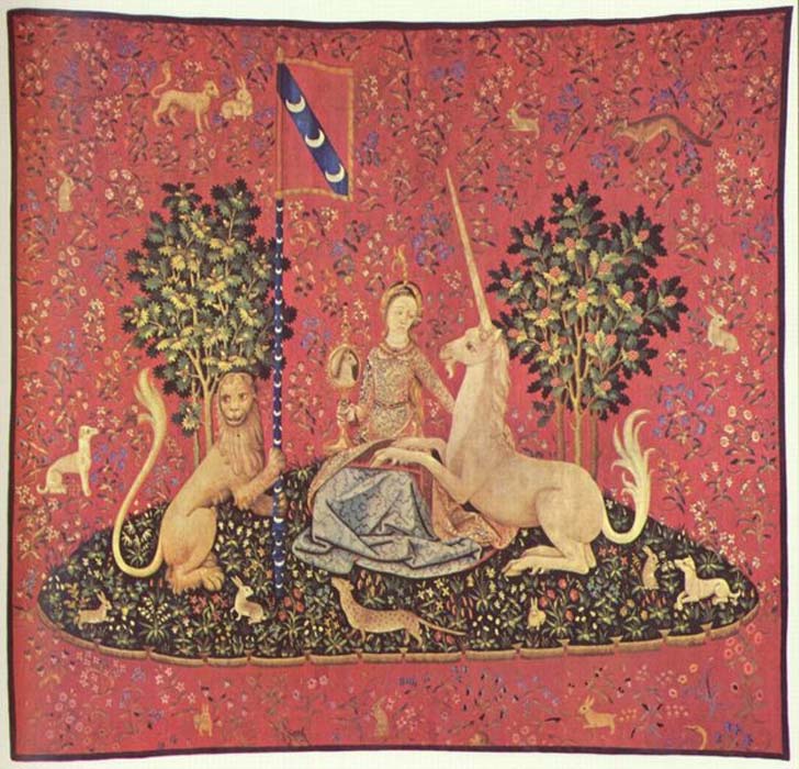 Doncella con unicornio, tapiz del siglo XV (Museo Cluny, París). (Public Domain)