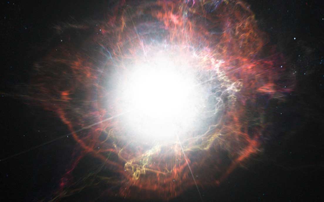 Esta impresión artística nos muestra el polvo que se forma en el ambiente alrededor de la explosión de una supernova. (CC BY 4.0)