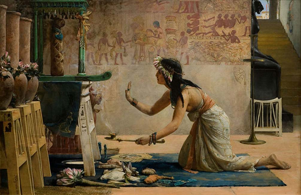 ‘Exequias de un gato egipcio’, óleo de John R. Weguelin, 1886. (Public Domain)