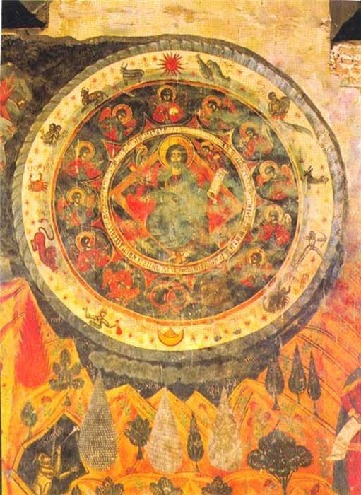  “Cristo en el círculo del Zodiaco”. Fresco del siglo XVII, Catedral del Pilar Viviente, Georgia. (Public Domain)