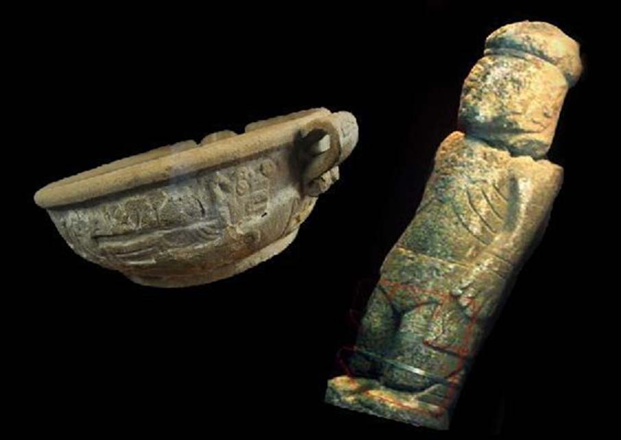 Fuente Magna (izquierda) y Monolito de Pokotia (derecha). Composición fotográfica aportada por el autor.