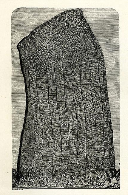 La piedra rúnica de Rök en un grabado de 1877. (Public Domain)