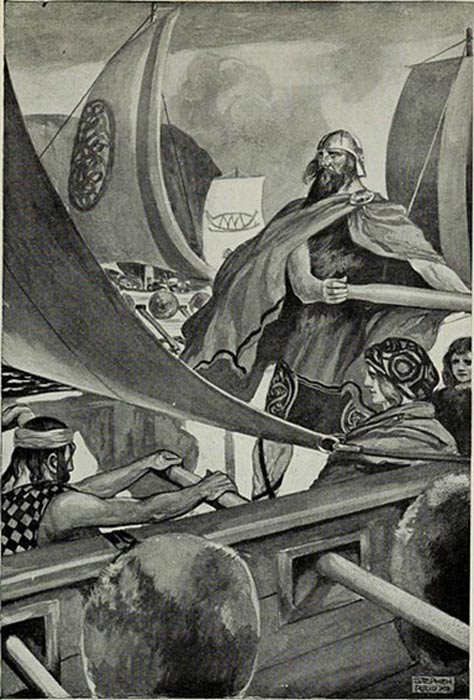 ‘La llegada de los hijos de Miled’, ilustración de T.W. Rolleston para el libro ‘Mitos y leyendas: la raza céltica’ (1910). (Wikimedia Commons)