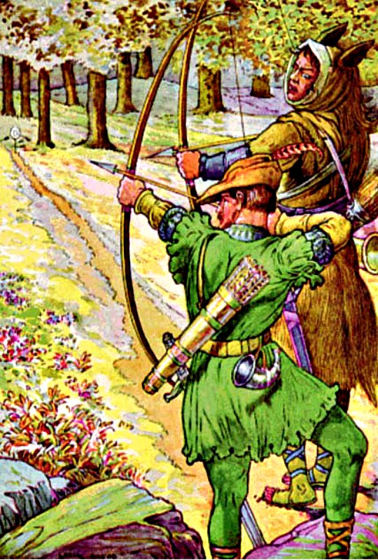 Robin Hood es un personaje de muchos relatos y leyendas. ¿Pero cuántos de ellos son ciertos, de serlo alguno? En la imagen, Robin Hood con Sir Guy, ilustración del libro de Louis Rhead “El valiente Robin Hood y su banda de proscritos: sus famosas hazañas en el Bosque de Sherwood”. (Wikimedia Commons)