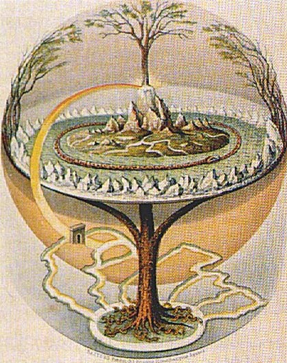 Ilustración de Yggdrasil (árbol de la vida nórdico) tal y como aparece descrito en la Edda Menor islandesa de Oluf Olufsen Bagge (Public Domain)