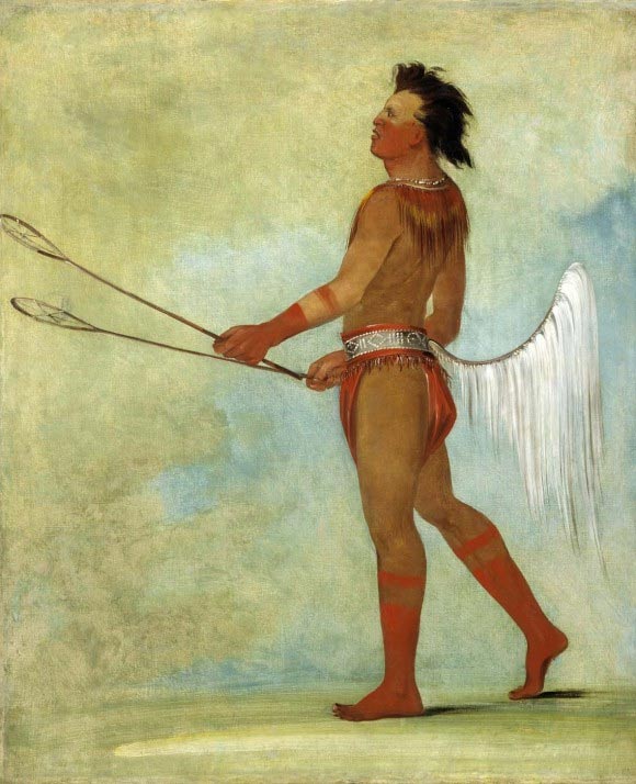Jugador de pelota Choctaw, pintura de George Catlin realizada en 1834. (Public Domain)