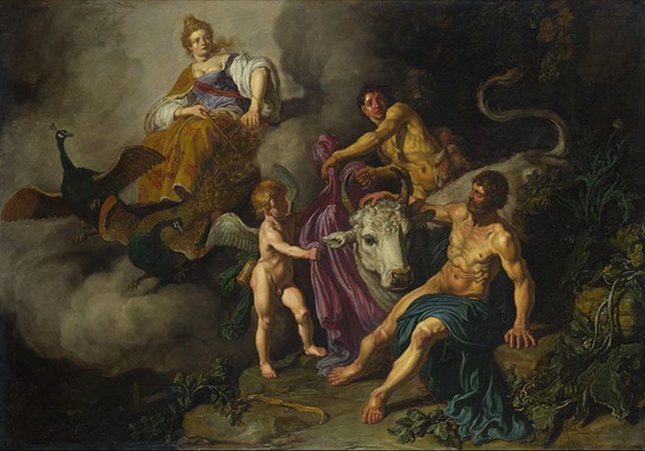 Juno (Hera) descubre a Júpiter (Zeus) con Ío. (Pieter Lastman, 1618)