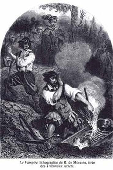 “Le Vampire”, litografía de R. de Moraine, ‘Les Tribunaux secrets’ (1864) Wikimedia Commons