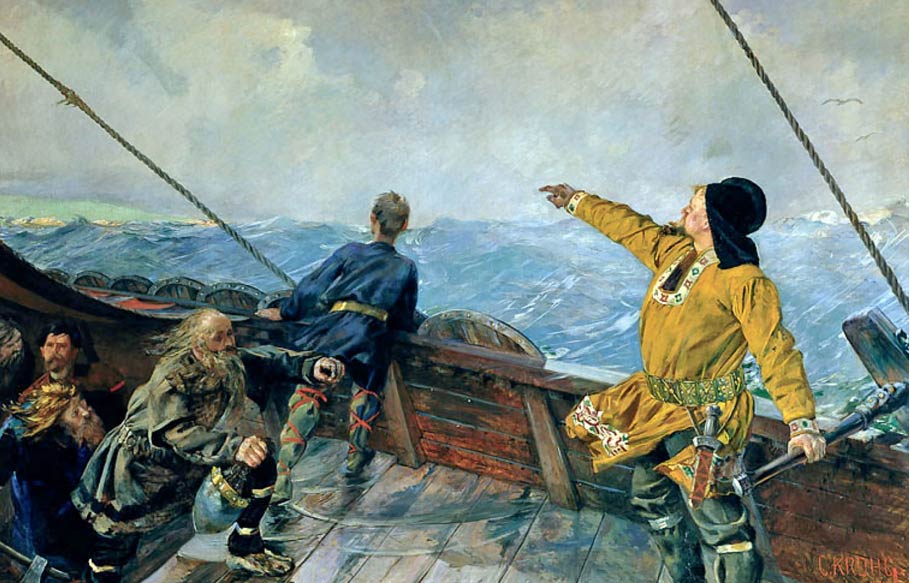 Es bien sabido que los vikingos eran excelentes navegantes: ‘Leiv Eriksson descubre América’, óleo de Christian Krohg, 1893 (Public Domain)