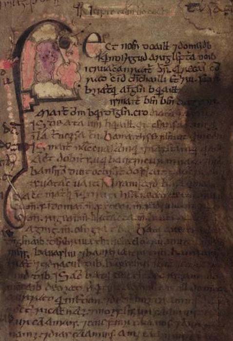 Folio 53 del Libro de Leinster. El Lebor Gabála Érenn se encuentra en más de una docena de manuscritos medievales, siendo el Libro de Leinster únicamente una de las fuentes principales por las que conocemos su texto. Dublín, TCD, MS 1339 (Public Domain)