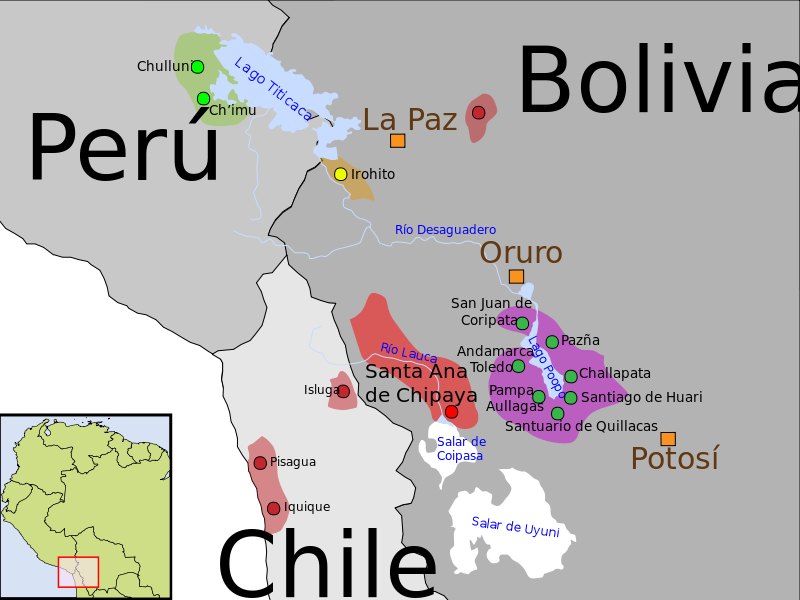 Mapa explicativo de la localización geográfica de las poblaciones Uru en la actualidad. (Public Domain)