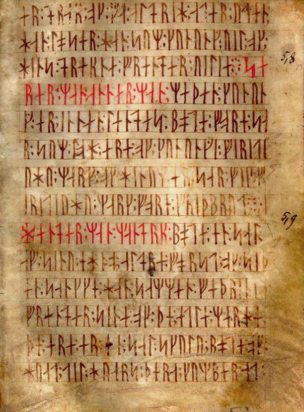 El Codex runicus, un manuscrito de vitela de c. 1300 que contiene uno de los textos más antiguos y mejor conservados de la Ley de Escania (Skånske lov), escrito enteramente con runas. (Dominio público)