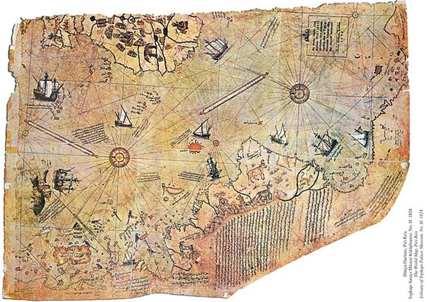 El mapamundi realizado por el almirante otomano Piri Reis en el año 1513. (Public Domain)