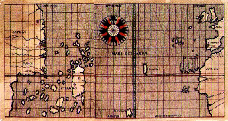 Mapa de Toscanelli del año 1463 con la situación de Cipango, territorio que, históricamente, siempre se ha relacionado con Japón. (Public Domain)