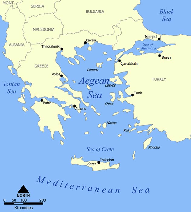 Mapa del mar Egeo (CC BY-SA 3.0)