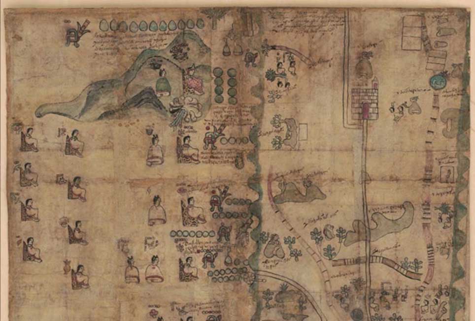 Mitad superior del Mapa del Códice Quetzalecatzin. Obtenido de la Biblioteca del Congreso. (Dominio público)