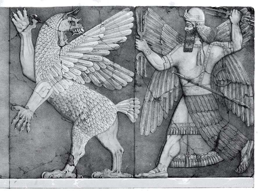 Monstruo sumerio del Caos y dios del sol sumerio (Public Domain)
