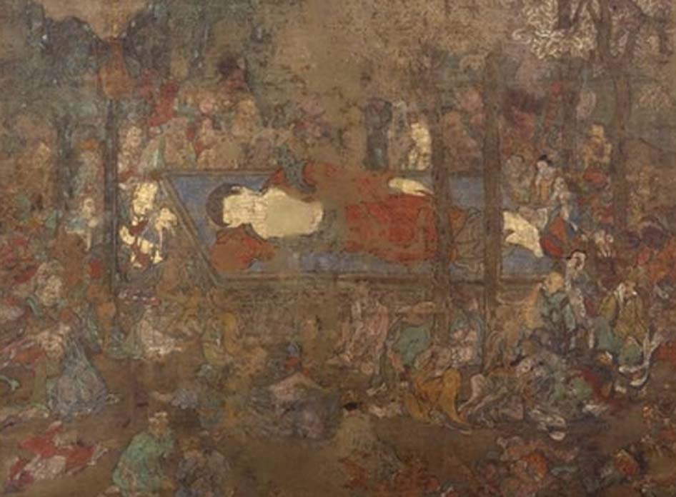  ‘La muerte de Buda’, pintura en rollo colgante perteneciente al Museo Británico. Imagen: Trustees of the British Museum
