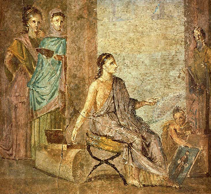 Mujer pintando una estatua de PrÃ­apo. Fresco romano de la Casa del Cirujano, Pompeya, Italia. (Dominio pÃºblico)
