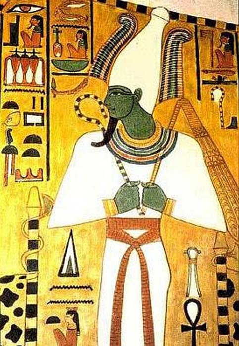 El dios egipcio Osiris aparece en este friso pintado sobre uno de los muros de la tumba QV66, el lugar de enterramiento de Nefertari (c. 1295-1255 a .C.) (Dominio público)
