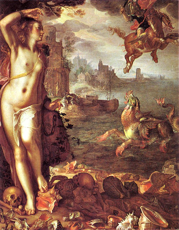 Perseo liberando a Andrómeda, óleo de Joachim Wtewael (1566-1638), Museo del Louvre. El mito de Perseo presenta numerosos elementos comunes con el de San Jorge y el dragón. (Public Domain) 