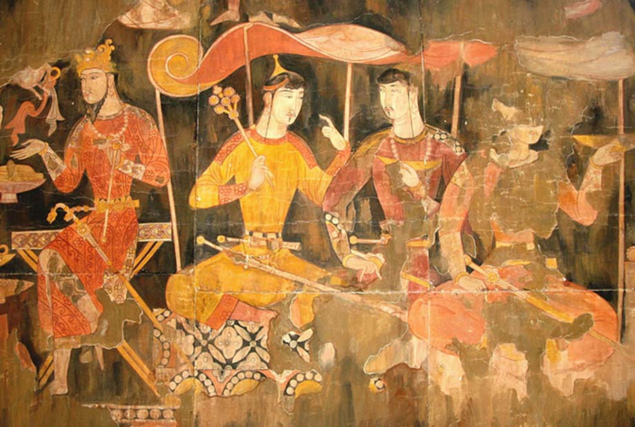 Pintura sogdiana en la que podemos observar a comerciantes sogdianos durante la época medieval. (Dominio público)