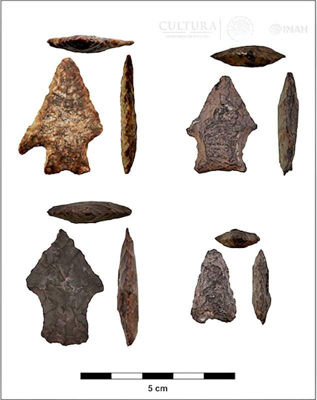 Puntas de flecha y proyectiles recuperados en el yacimiento de La Pintada. (Fotografía: Proyecto Arqueológico La Pintada/INAH)