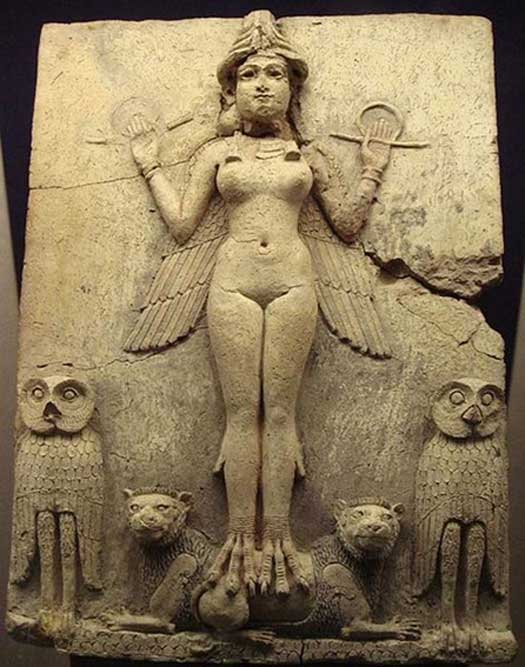 Relieve de la “Reina de la Noche”, una figura considerada por lo general como uno de los aspectos de la diosa Ishtar (la Inanna sumeria), diosa mesopotámica del amor sexual y de la guerra. (Dominio público)