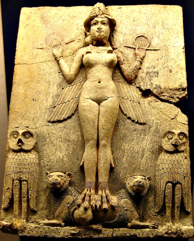 Representación de Inanna/Ishtar conocida como “Relieve Burney: La Reina de la Noche”. (Siglos XIX-XVIII a. C.). Museo Británico de Londres, Inglaterra. (Public Domain)