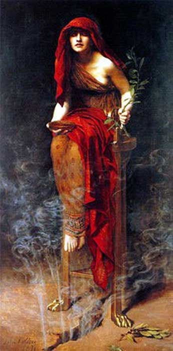 “Sacerdotisa de Delfos”, óleo de John Collier. (Public Domain)