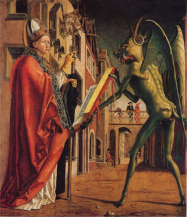‘San Wolfgang y el Diablo’, óleo sobre panel de Michael Pacher. (Dominio público)
