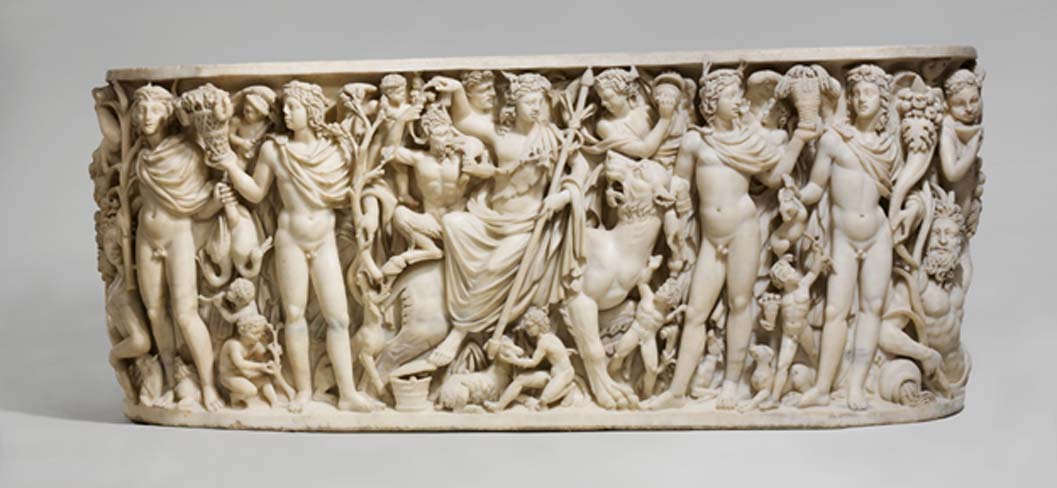 Ejemplo de sarcófago romano de mármol con una escena del ‘Triunfo de Dionisos y las Estaciones.’ (Museo Metropolitano de Arte de Nueva York)