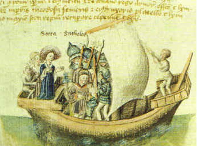 Ilustración de Scota en un barco, principios del siglo XV. (Public Domain)