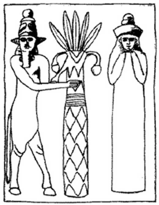 Reproducción de un sello mesopotámico que representa al dios sumerio Enlil y a su esposa, la diosa Ninlil. (Dominio público)
