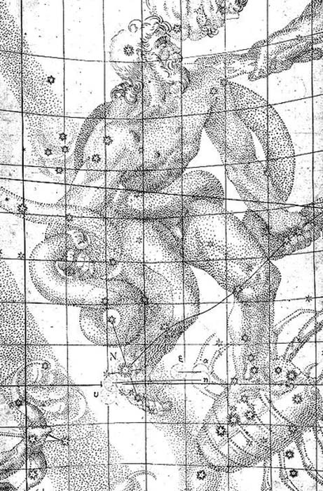 Ilustración del libro de Johannes Kepler ‘De Stella Nova in Pede Serpentarii’ (Nueva estrella al pie del Serpentario) en la que se indica la localización de la supernova de 1604. (Public Domain)