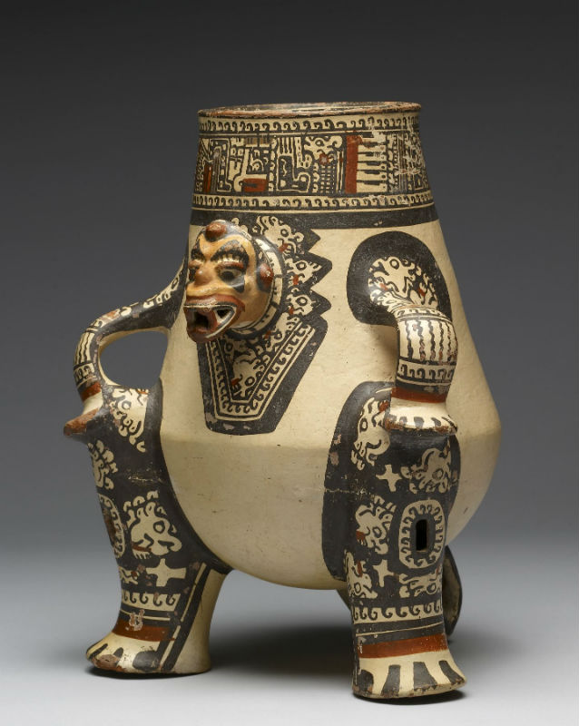 Vasija chorotega hallada en el Valle del Tempisque (Nicoya), 1000-1350 d. C. Esta pieza cerámica representa a un chamán transformado en jaguar, su animal totémico. (Public Domain)