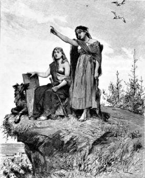 La vidente de Völuspá, dibujo realizado por Carl Larsson para la versión sueca de la Edda poética de 1893, traducida por Fredrik Sander. (Public Domain)