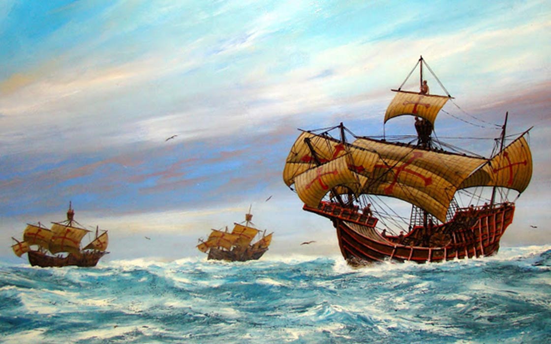 Portada - La Niña, La Pinta y la Santa María. Pintura expuesta en el Museo Marítimo de San Diego. (CC BY NC ND 3.0)