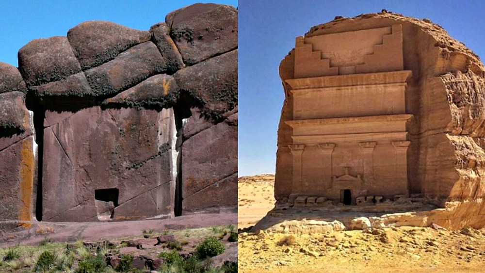 Portada - A la izquierda, Hayu Marka, en el Perú actual y a la derecha, Mada’in Saleh, Arabia Saudita (Fotografía: Código Oculto). 